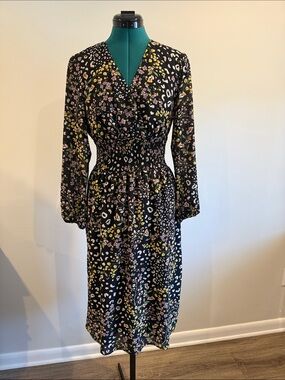 Rachel Roy Women's Black Floral Print Smocked Waist Dress